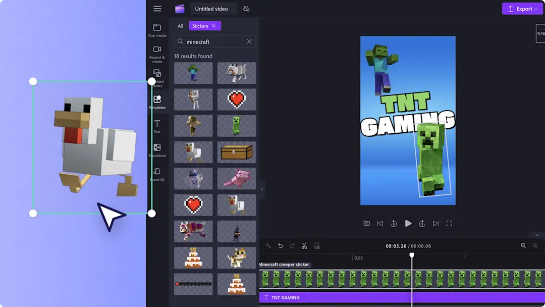 Clipchamp Minecraft 스티커 팩 이미지.