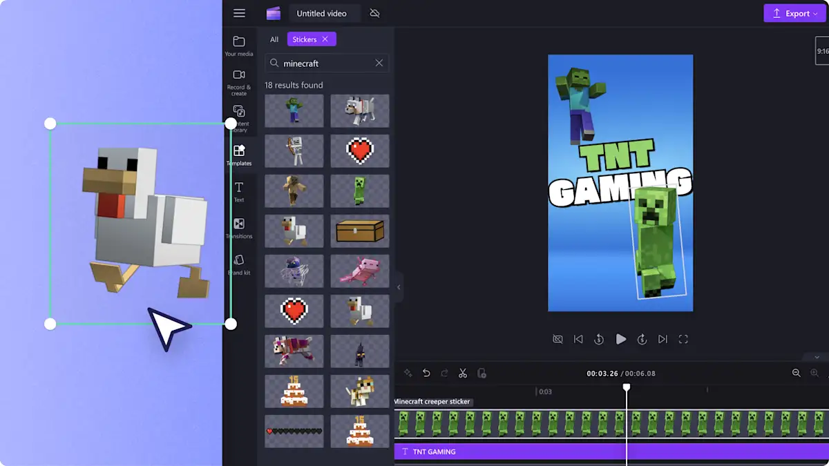 Clipchamp Minecraft жапсырмалар жинағының суреті.