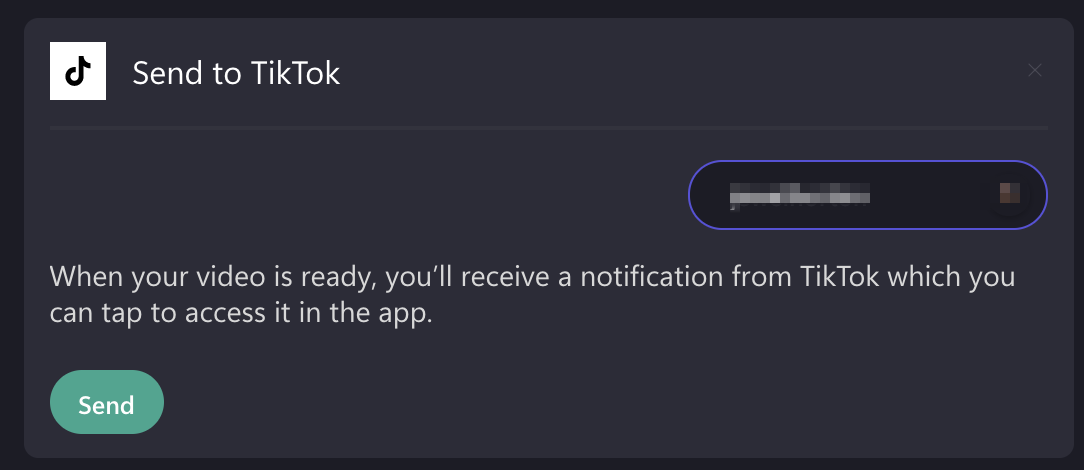 Screenshot of send to TikTok instructions on the Clipchamp export page.