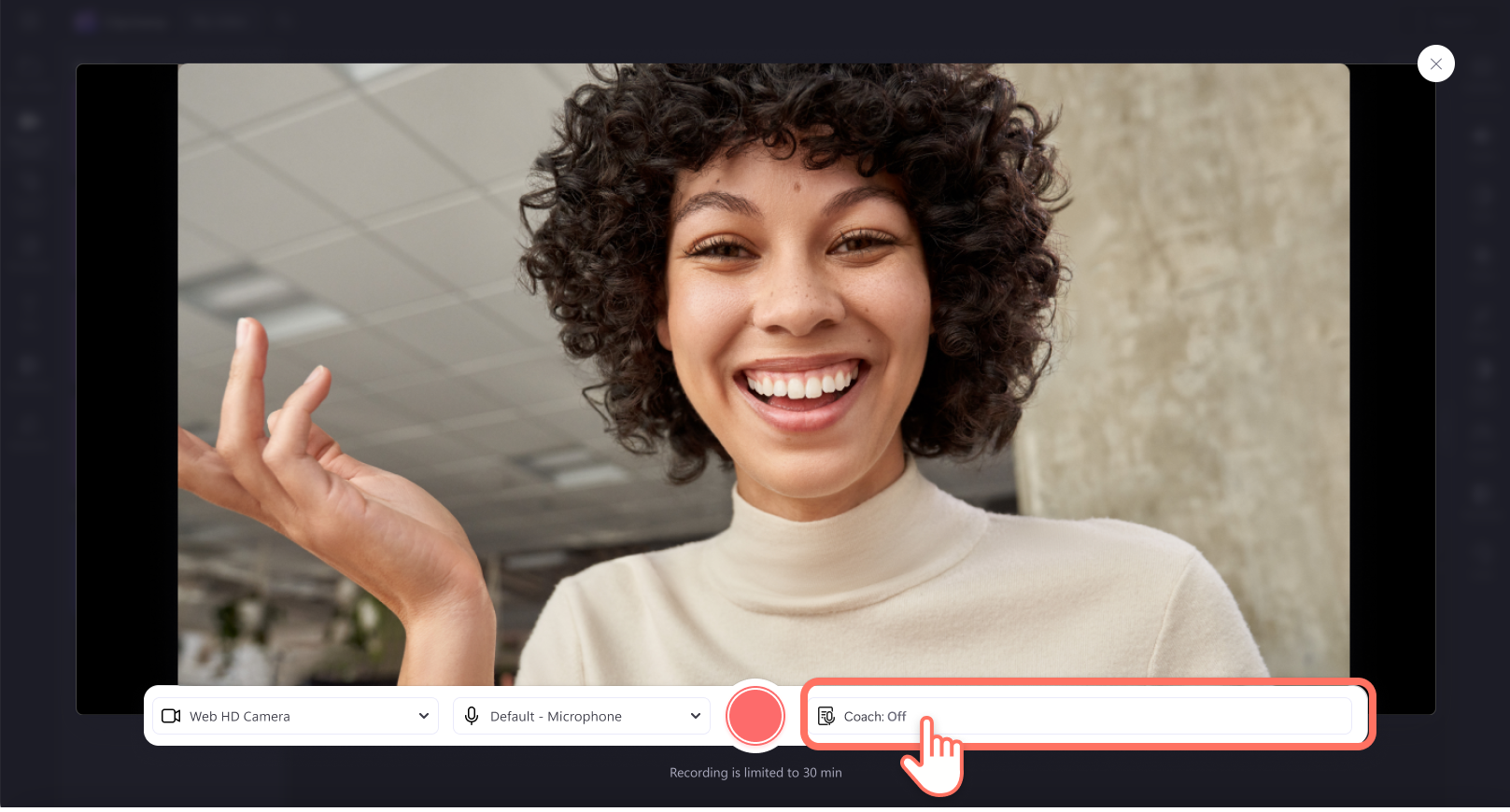 An image of a user clicking on the speaker coach button.