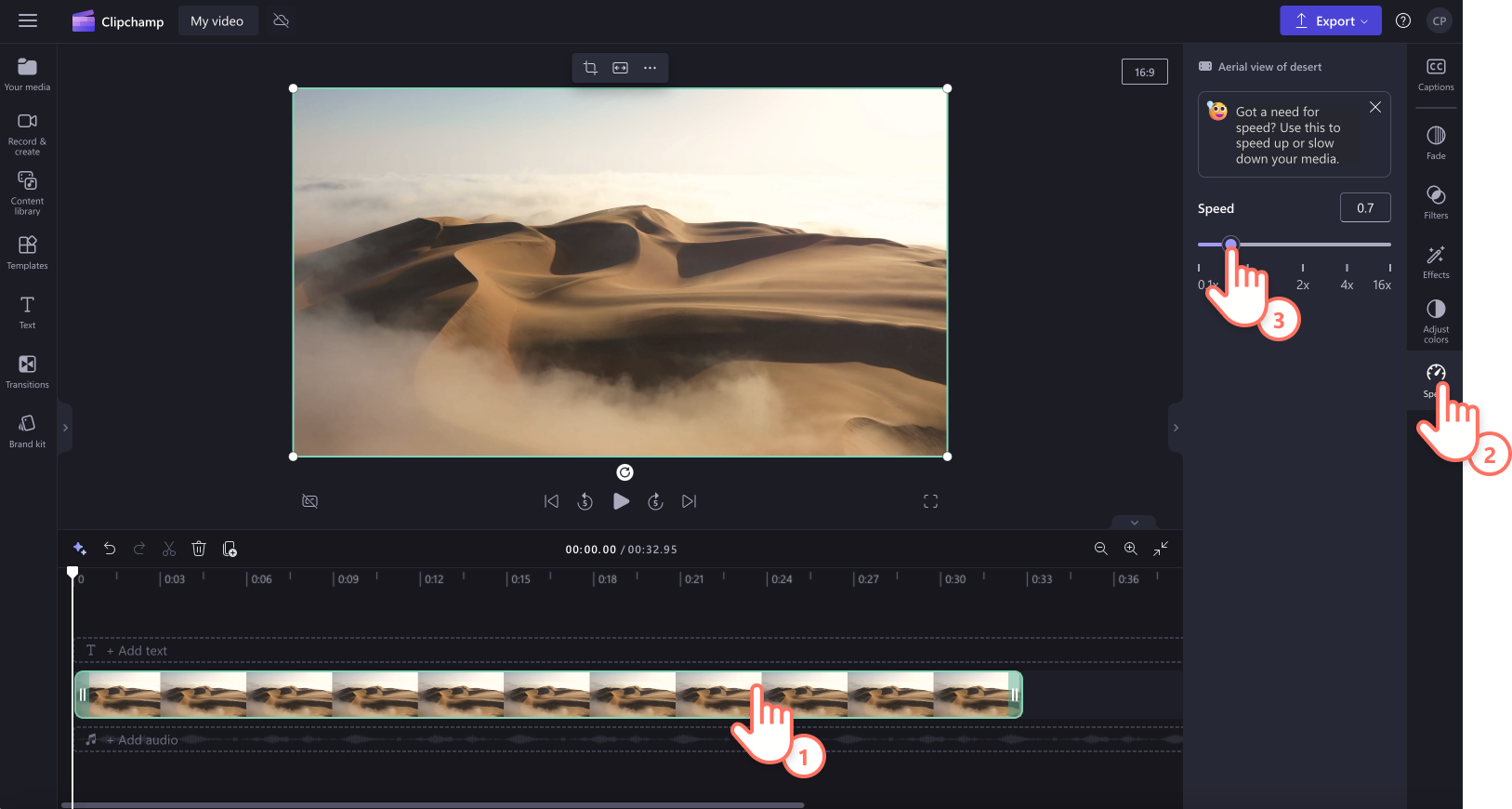 Hình ảnh người dùng đang kéo dài thời lượng video bằng cách sử dụng bộ chọn tốc độ.