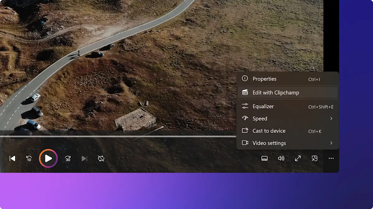 Imej Edit dengan butang Clipchamp dalam Windows Media Player.