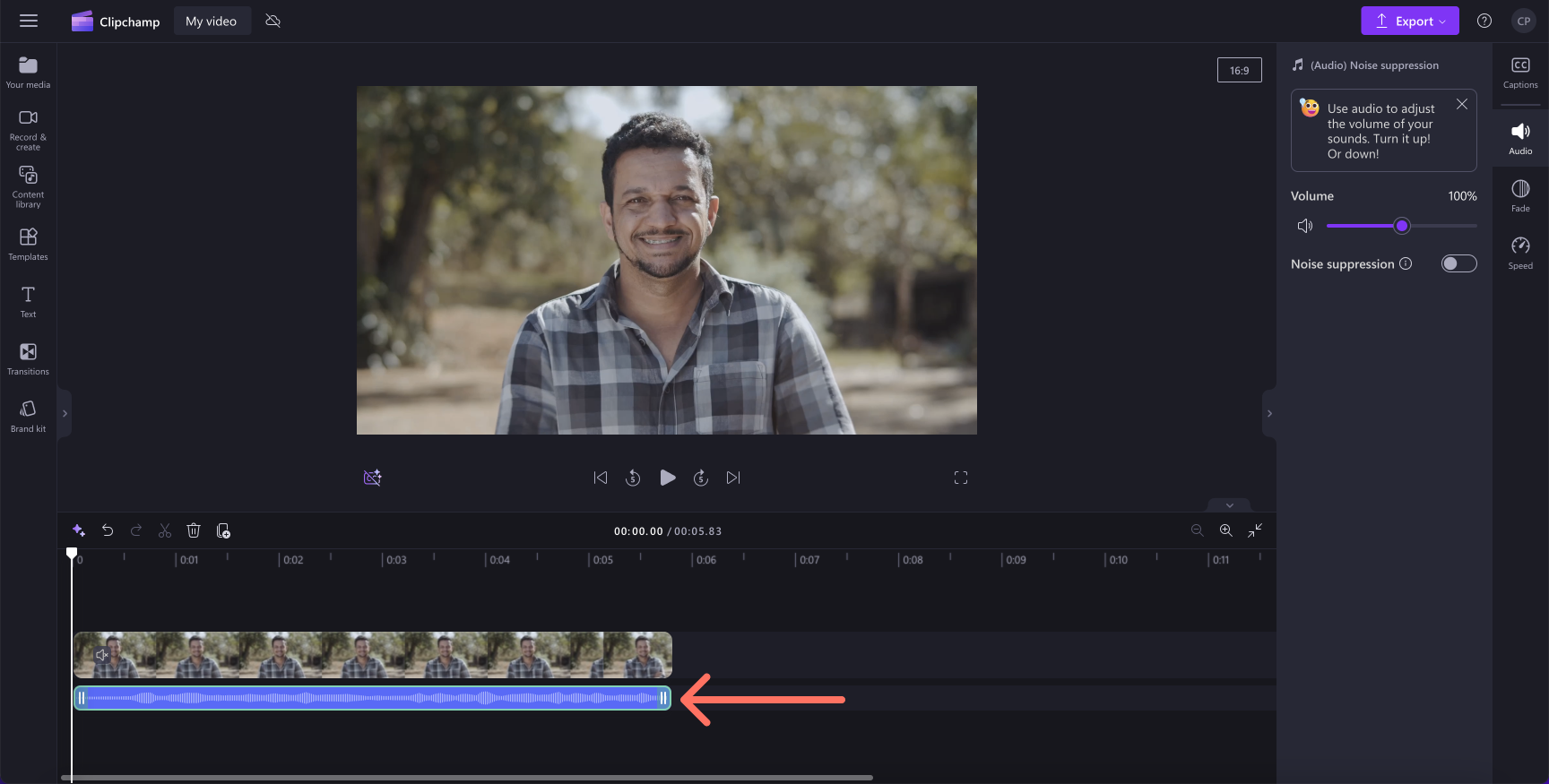 An image of a video and audio asset on the timeline.