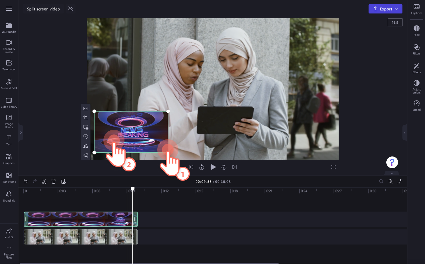 An image of a user freehand moving the video around the video preview window.