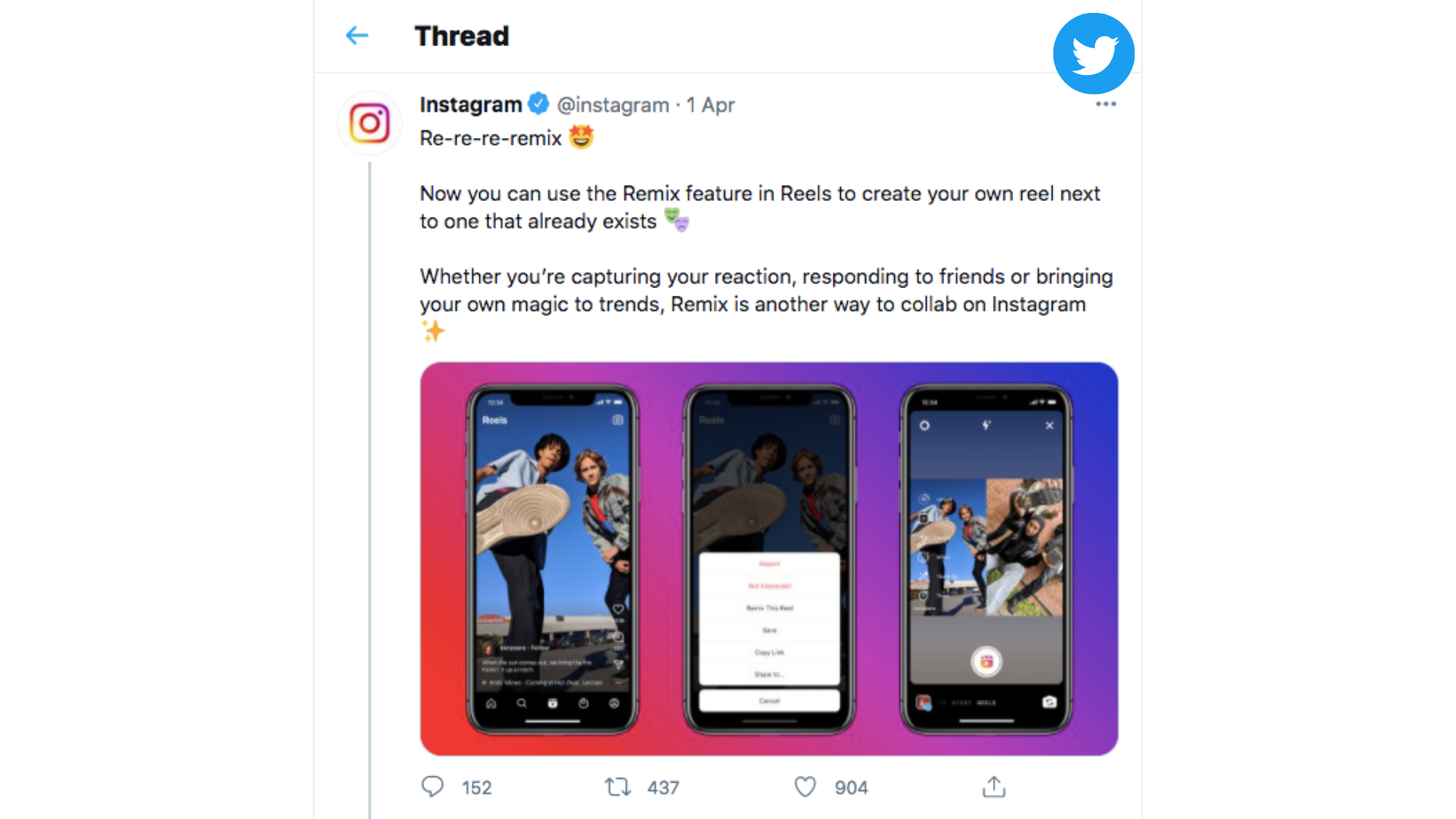 What is the new Instagram Reels Remix feature?