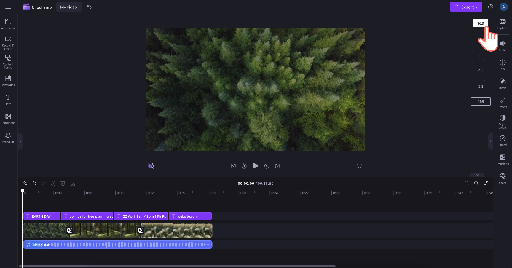 Image of a user changing the aspect ratio to 16:9 for LinkedIn.
