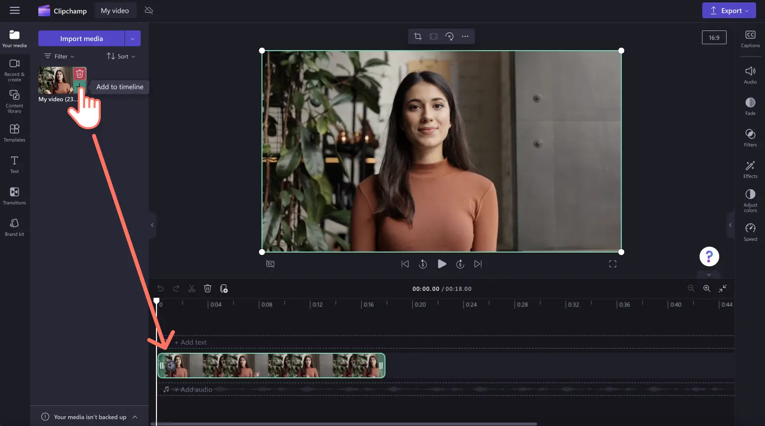 An image of a user adding a video to the timeline.