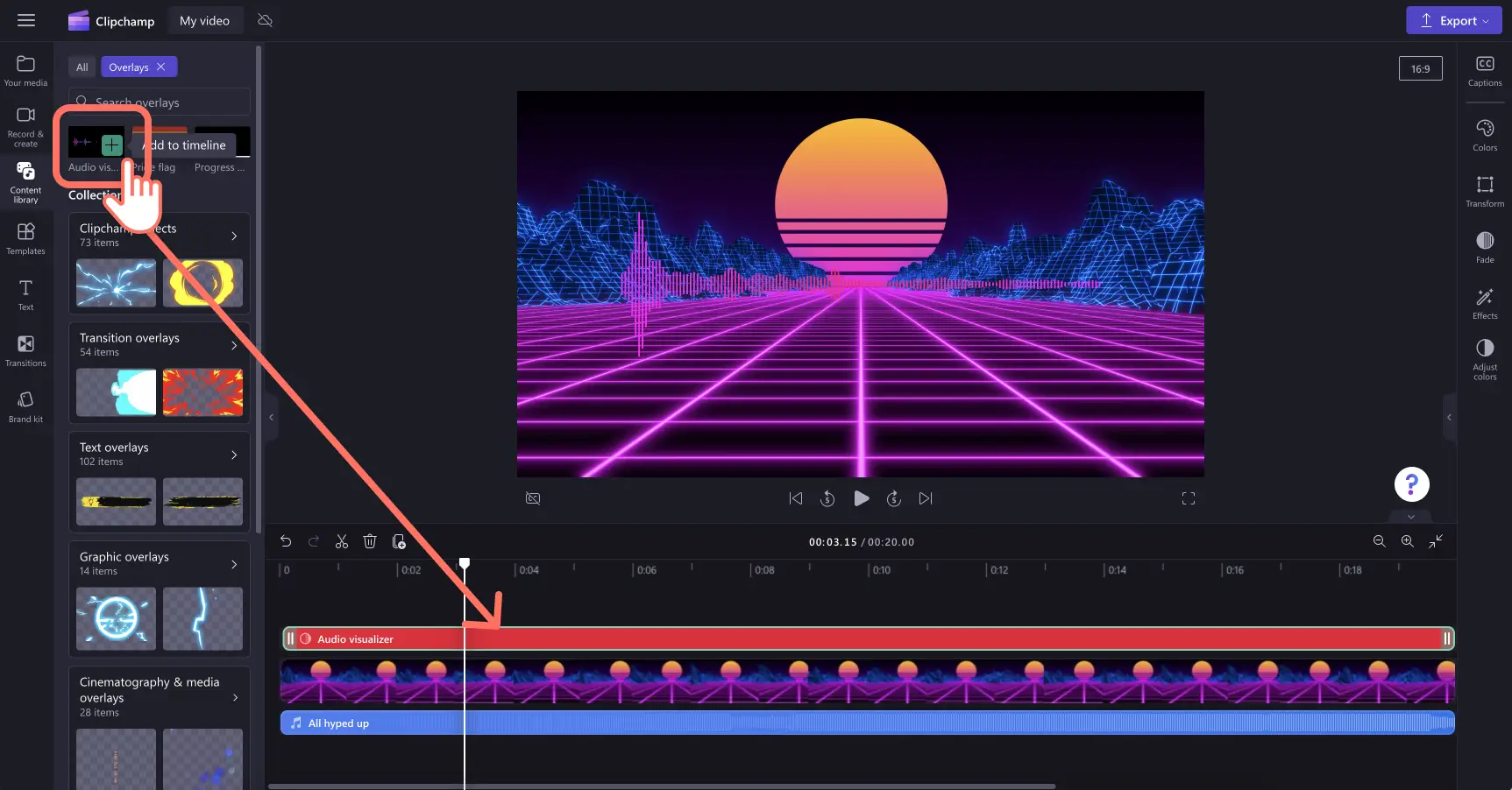 How to make a video with Clipchamp’s audio visualizer - step 3