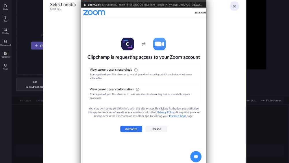 Clipchamp Zoom step 4 access
