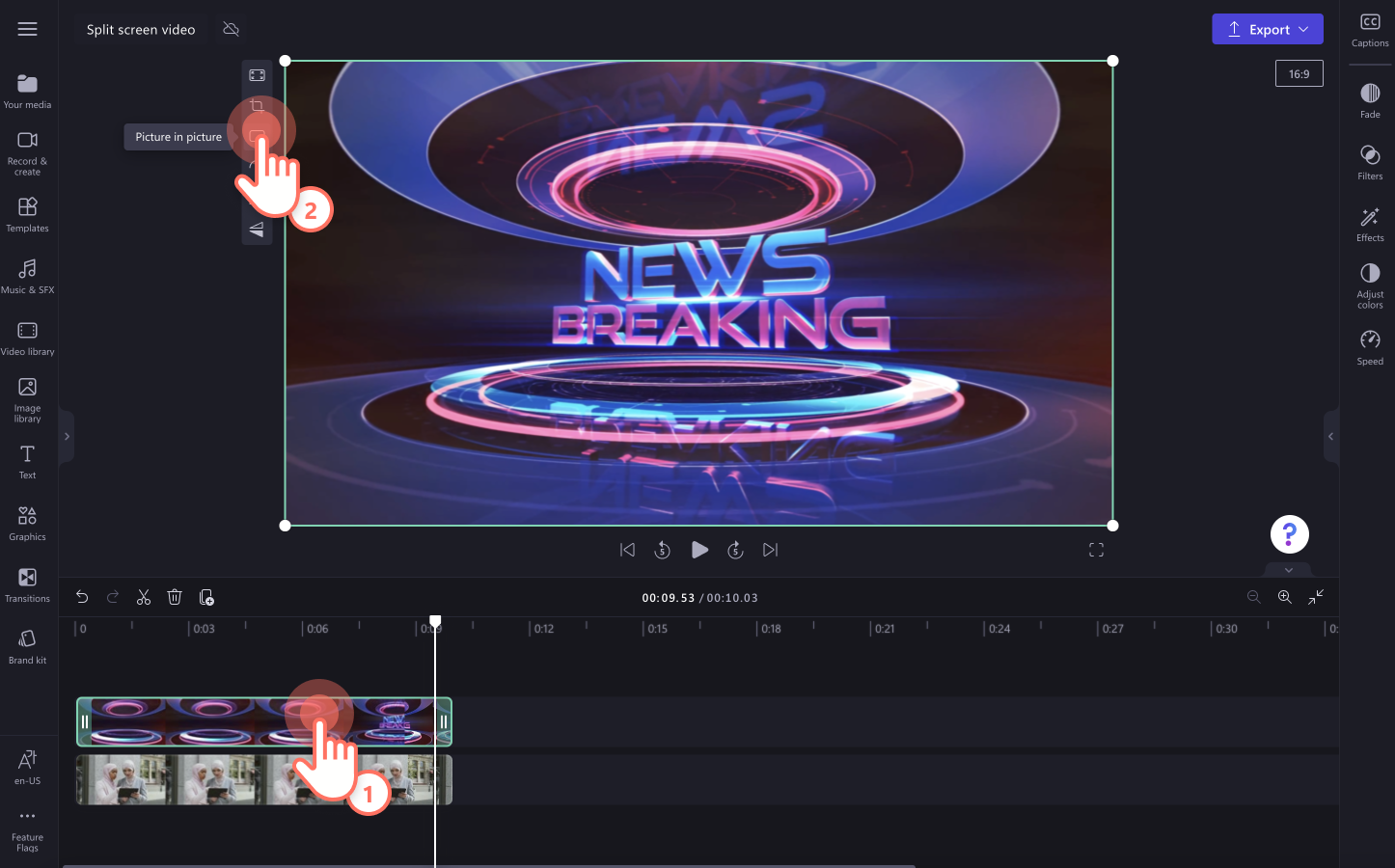 An image of a user clicking on the picture-in-picture button.