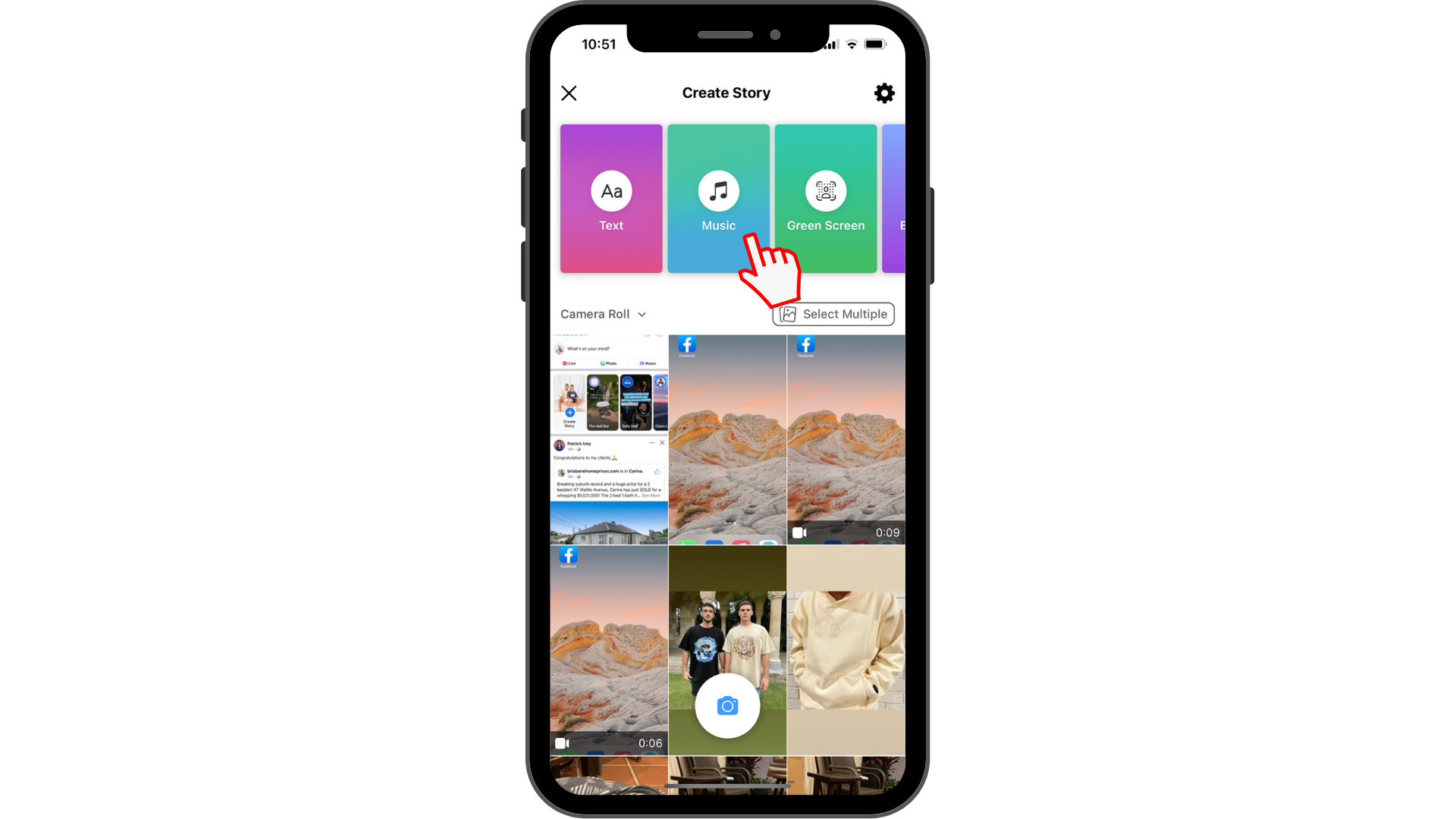 Step 2. At the top of the screen, tap the Music option