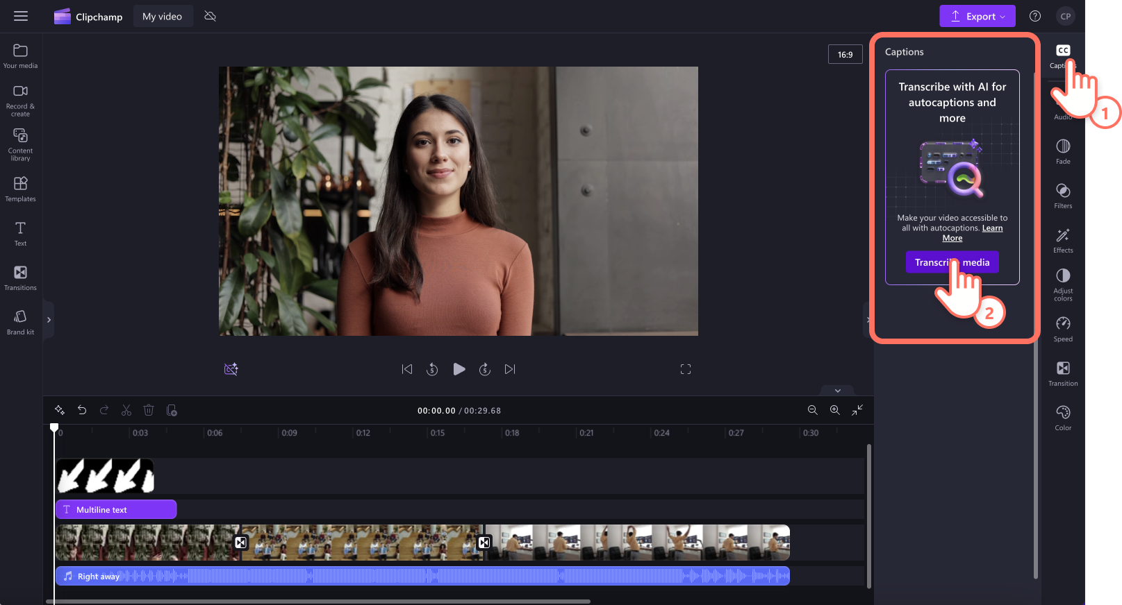Et billede af en bruger, der føjer undertekster til video.