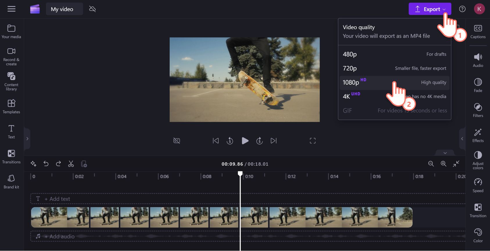 An image of a Clipchamp user exporting their finished loop video.