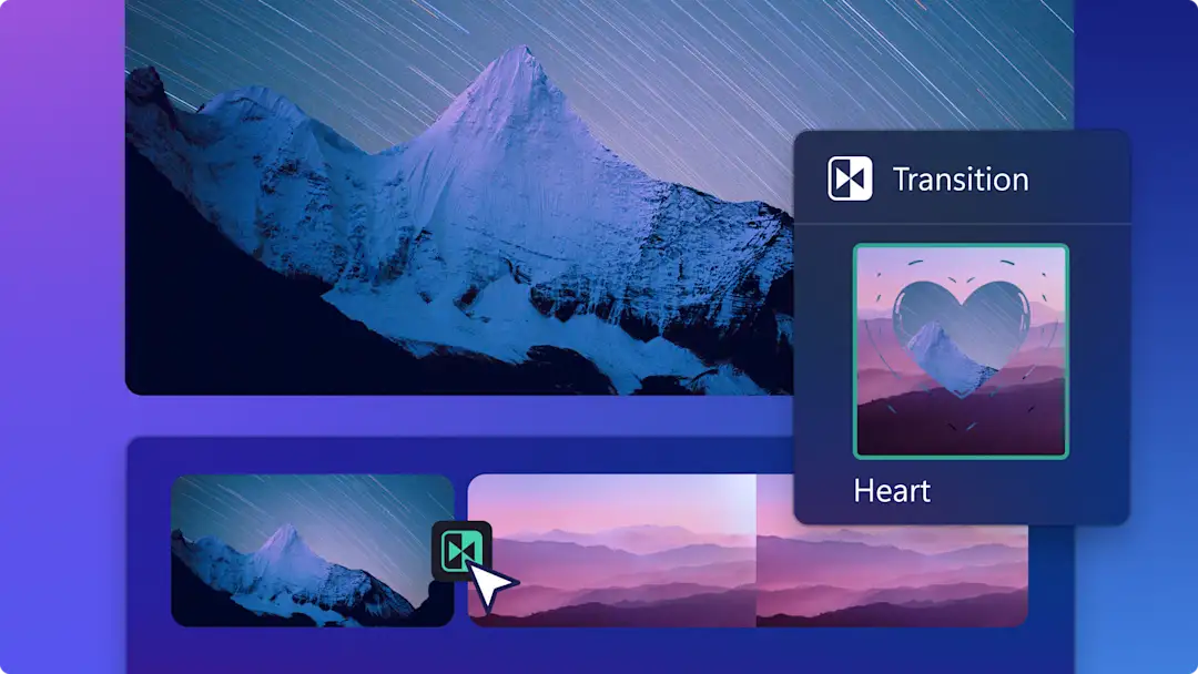 Imej abstrak transisi Hati sedang ditambahkan pada video dalam Clipchamp