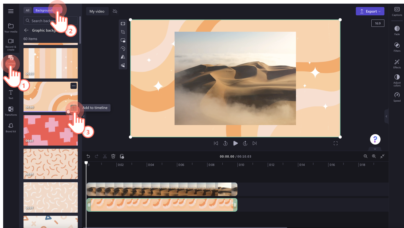 An image of a user adding a background to their cropped video.