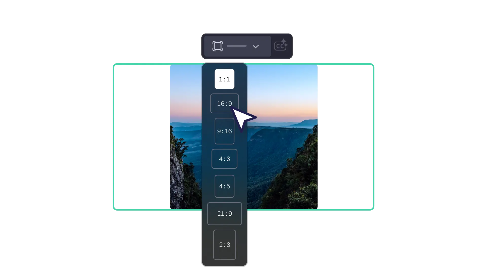 A user selecting a video aspect ratio preset in Clipchamp.