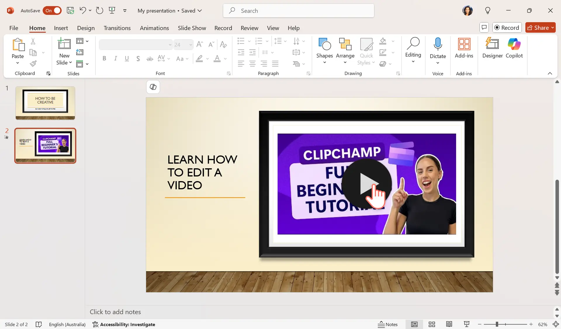 A user changing the slide design in PowerPoint