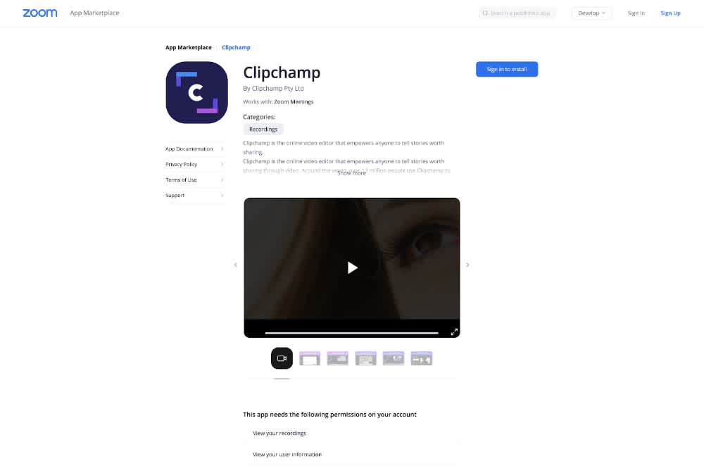 Clipchamp Zoom step 1 install