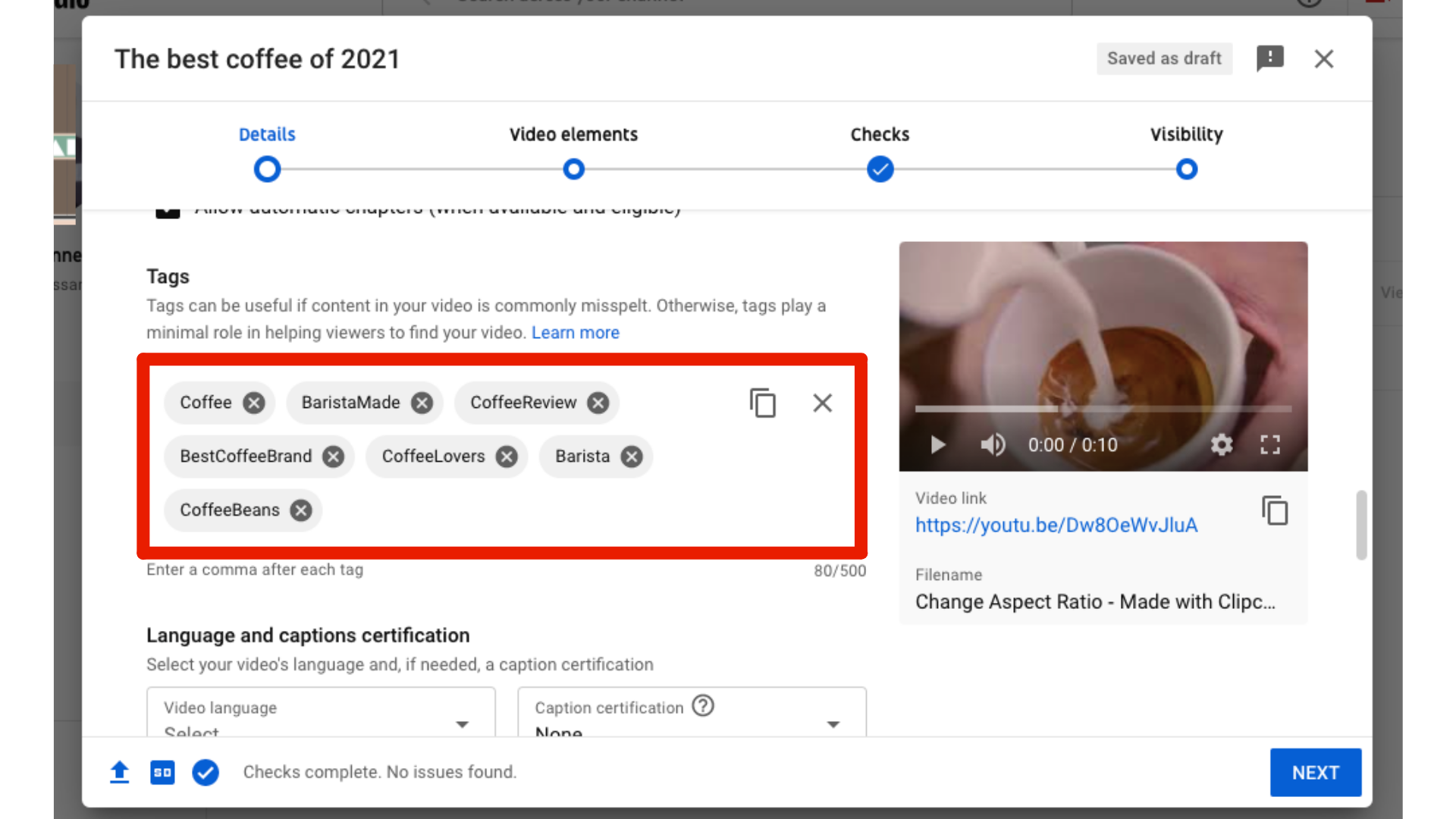 5. Add YouTube video tags to your new video
