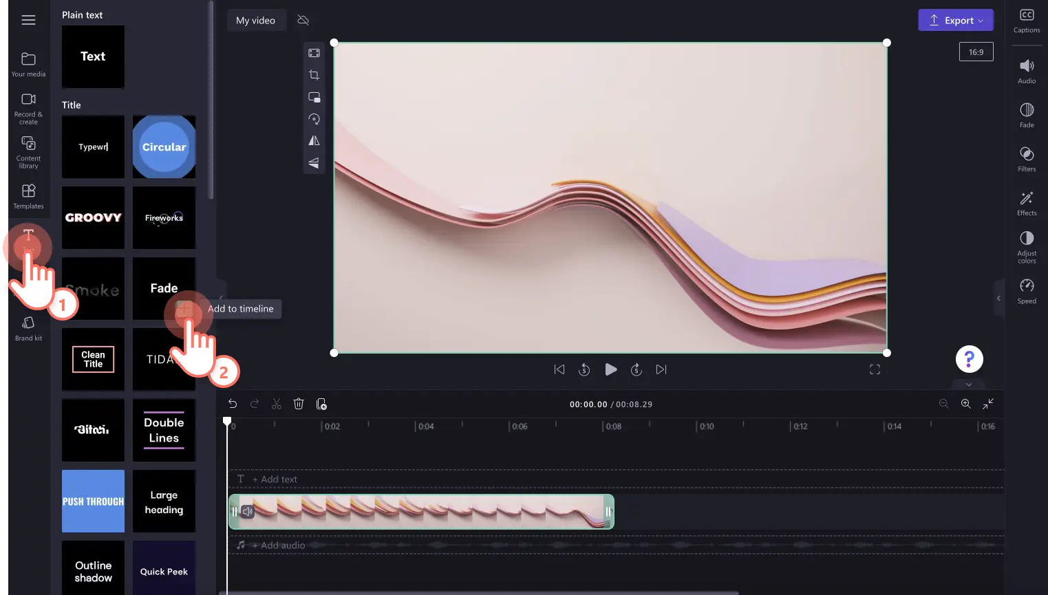 텍스트 탭에서 제목을 선택하는 사용자 이미지.