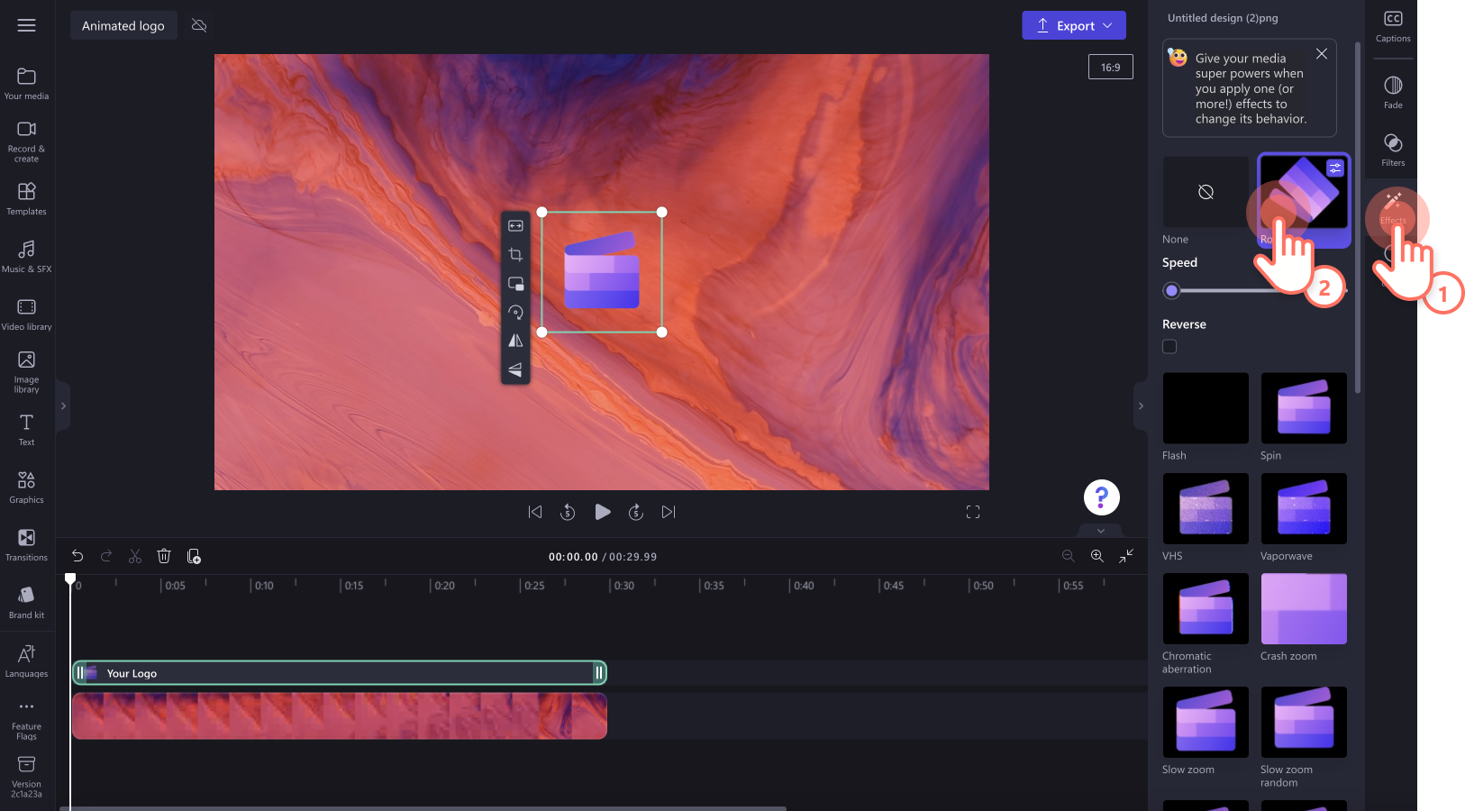 An image of a user adding an effect to the logo.