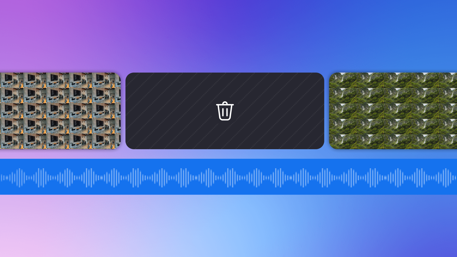 An abstract image of Clipchamp's gap removal feature deleting spaces between two media.