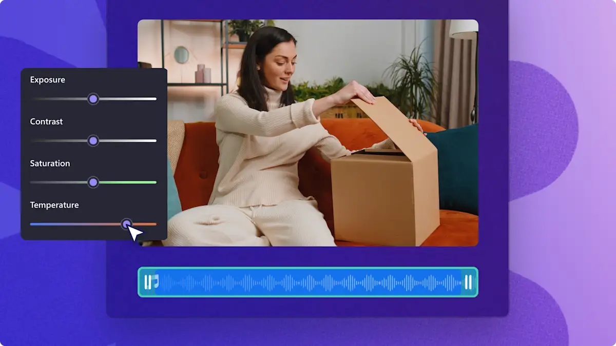 A user editing the colors of a video using the temperature slider in Clipchamp.