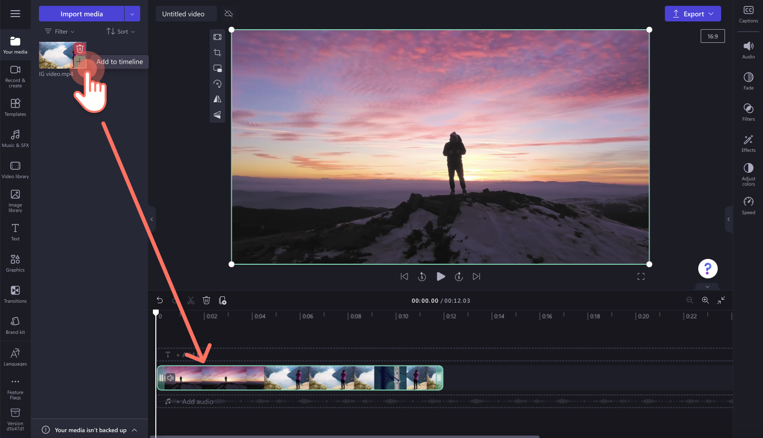 An image of a user adding video to the timeline.