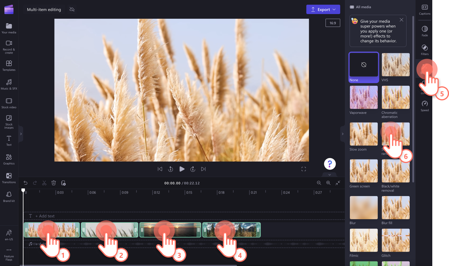 An image of a user adding multiple effects.