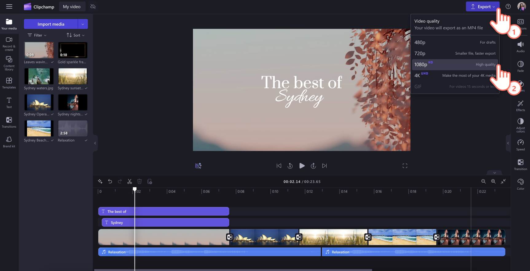Save Clipchamp video in 1080p resolution