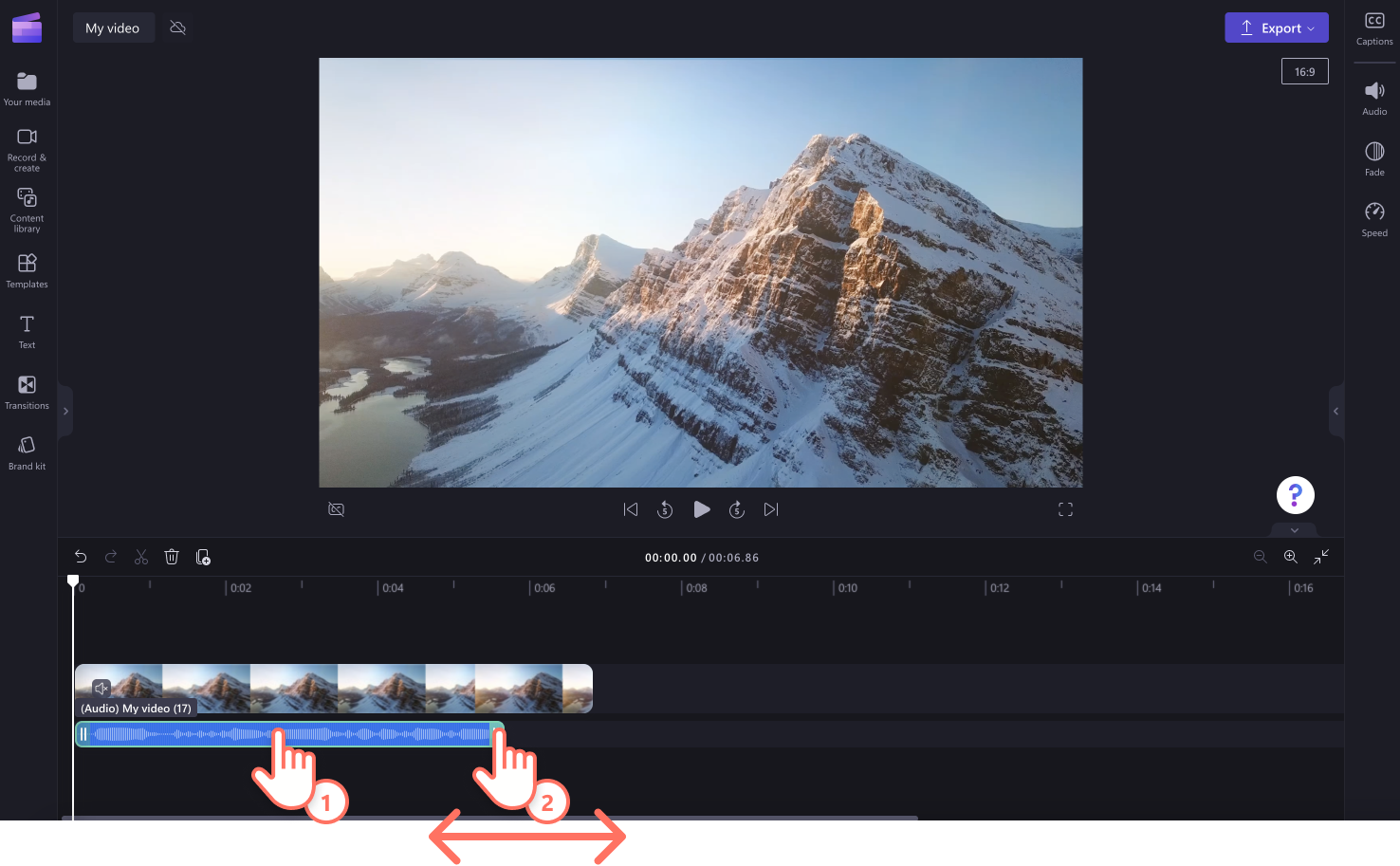 An image of a user trimming video audio.