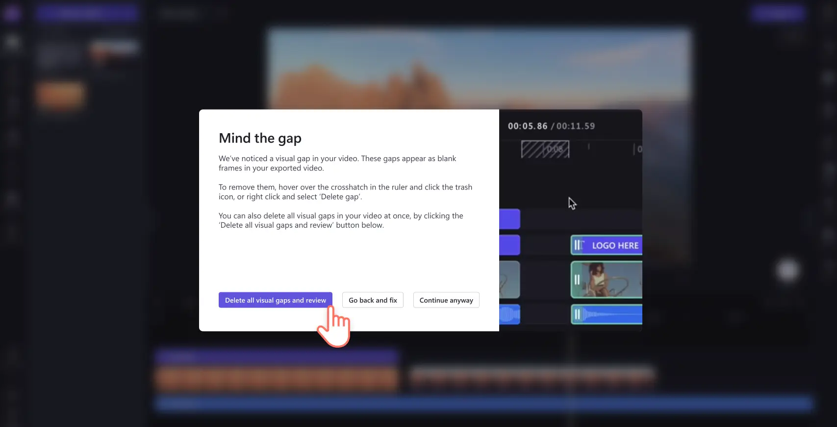 Notifica Mind the gap in Clipchamp