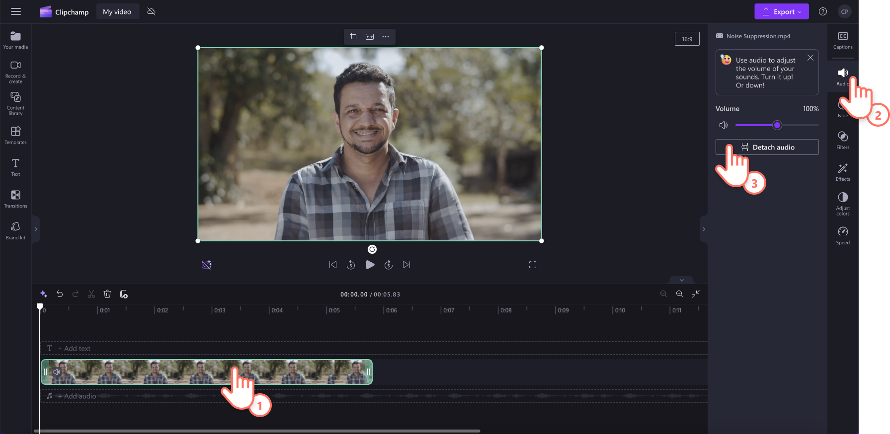 An image of a user separating audio from video.