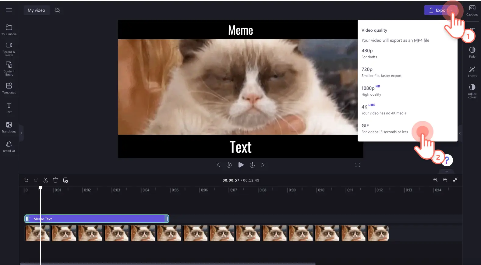 An image of a user saving their meme video as a GIF.