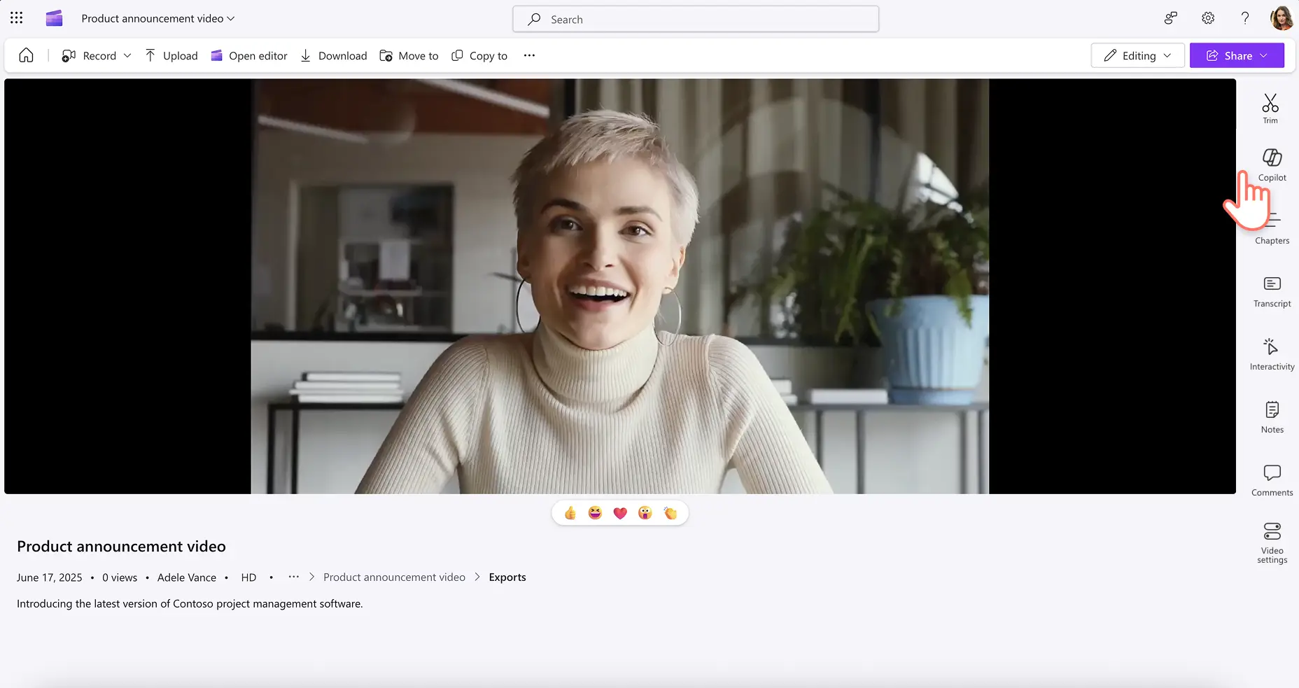A user opening a metting or video recording in Clipchamp