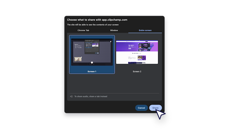 An image of a user clicking on a chrome tab then share button.