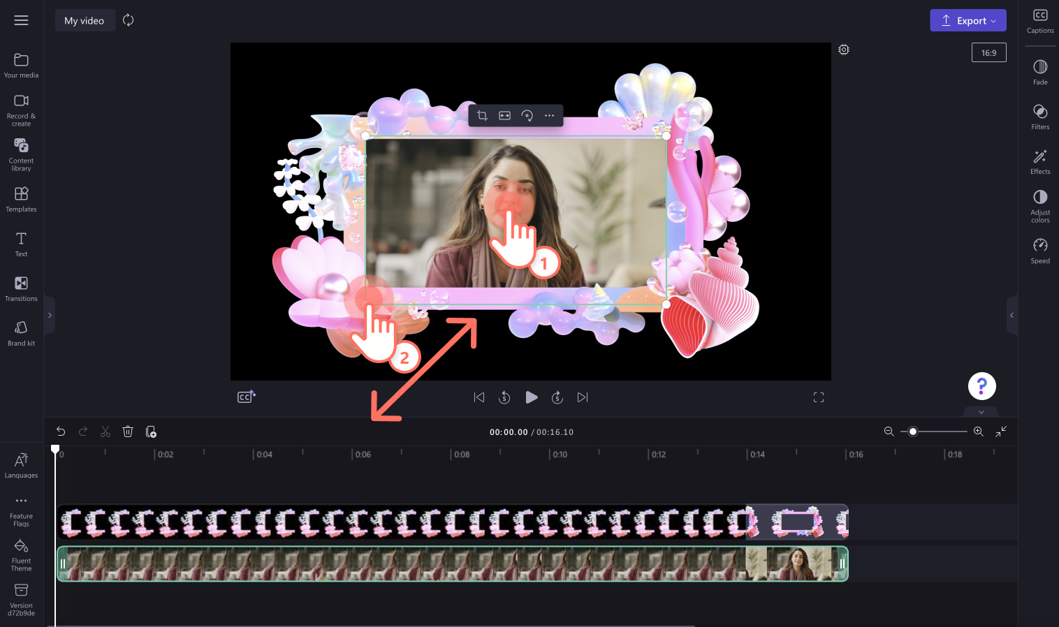 An image of a user editing the video to fit inside the frame.