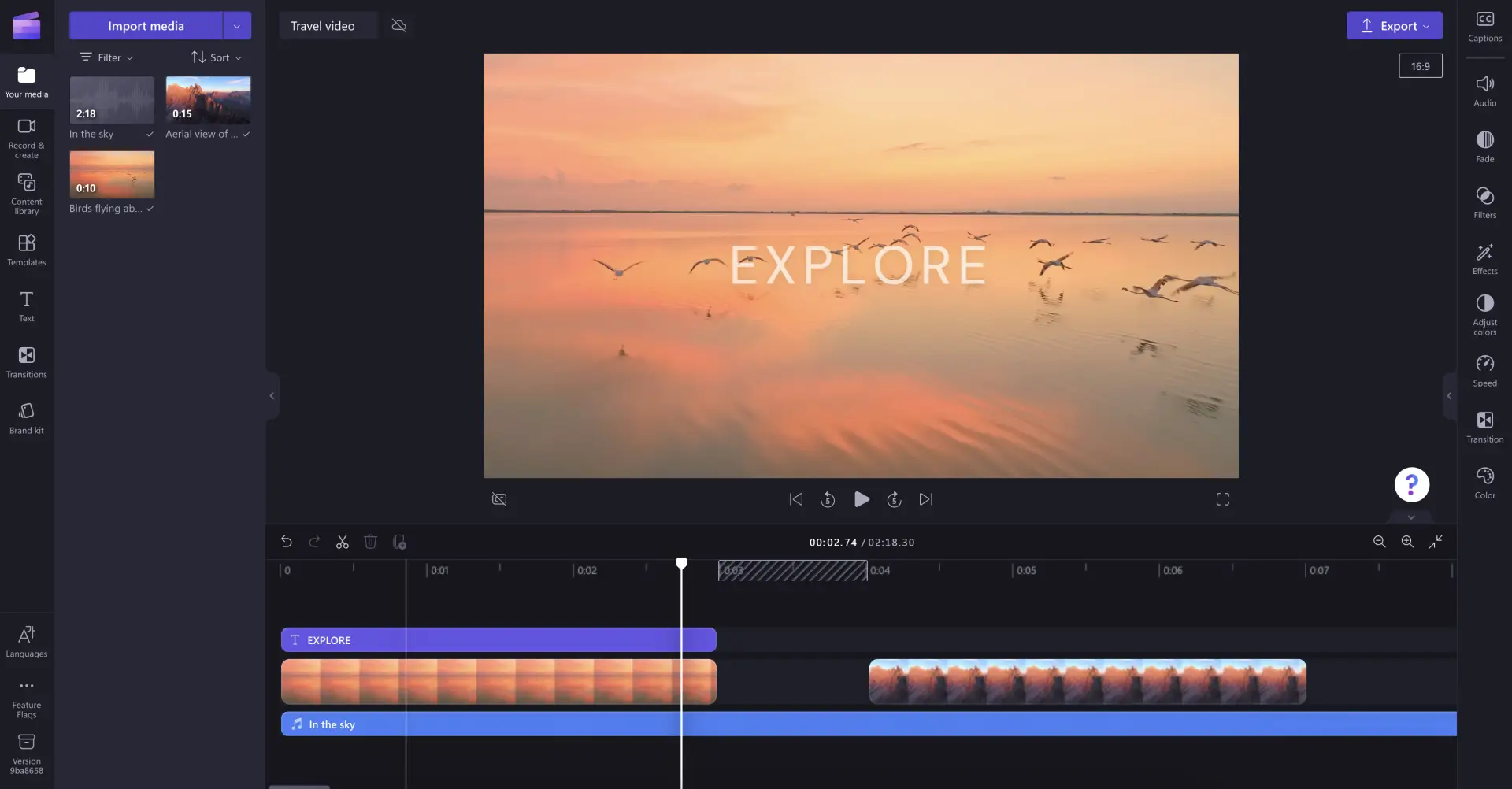 En el editor de vídeo Clipchamp, se crea un espacio vacío en la línea de tiempo al recortar un clip de vídeo.