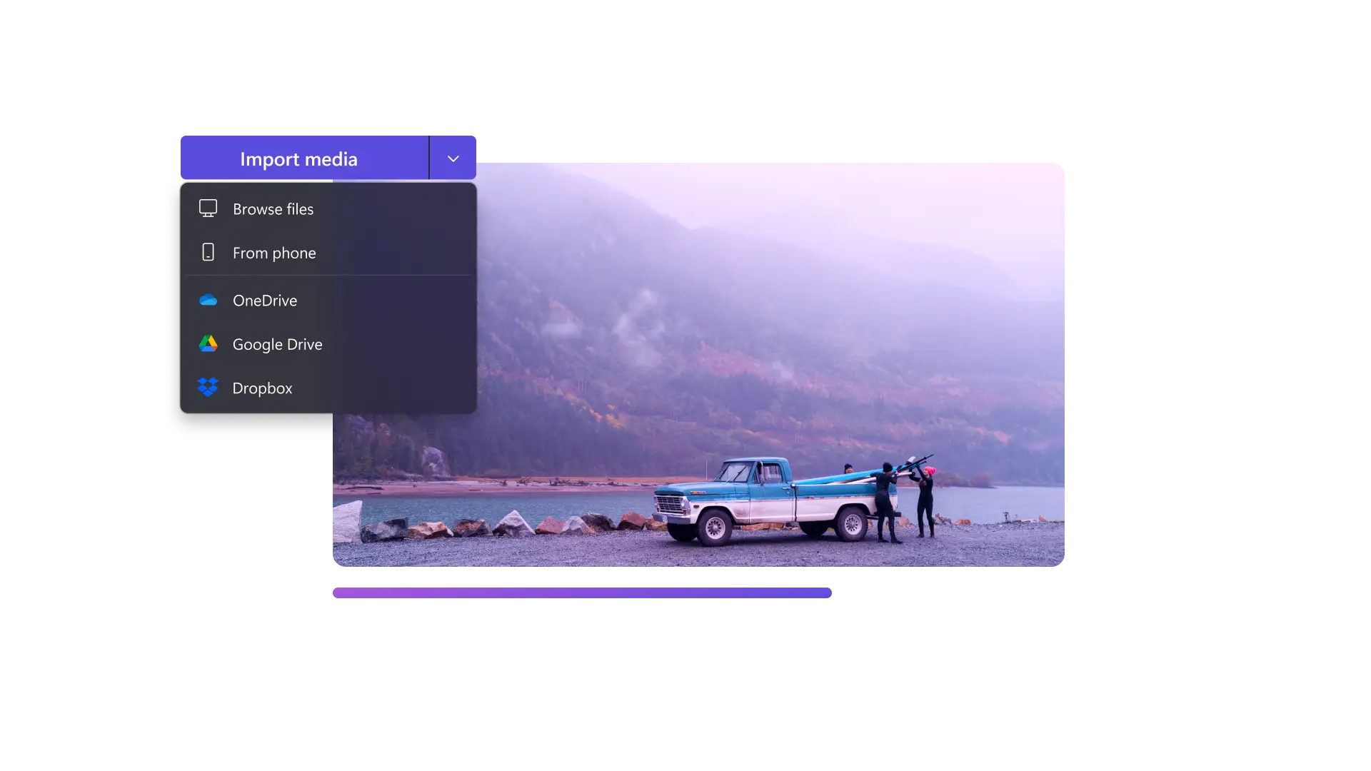 An image of the different ways to import media in Clipchamp