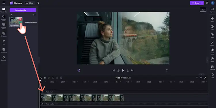 ユーザーがタイムラインに動画アセットを追加する様子の画像