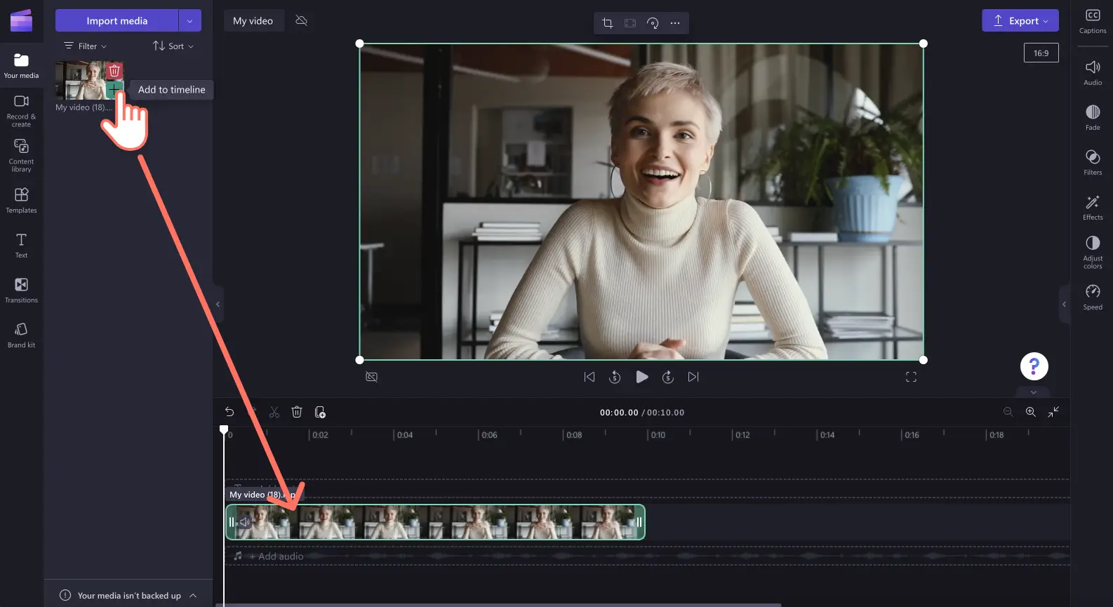 An image of a user adding a video to the timeline.