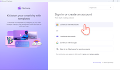 O imagine cu un utilizator care se conectează la Clipchamp.