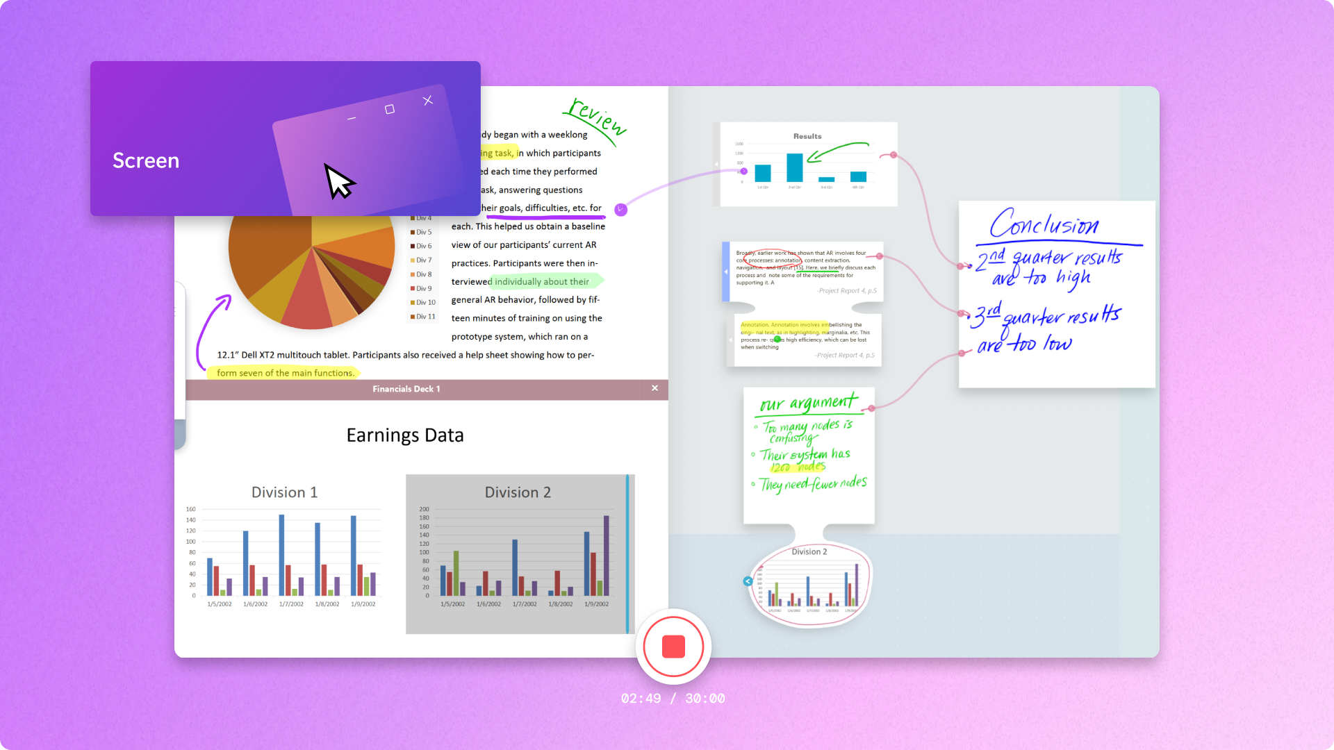 An image of a user using the screen recorder feature to record their presentation.