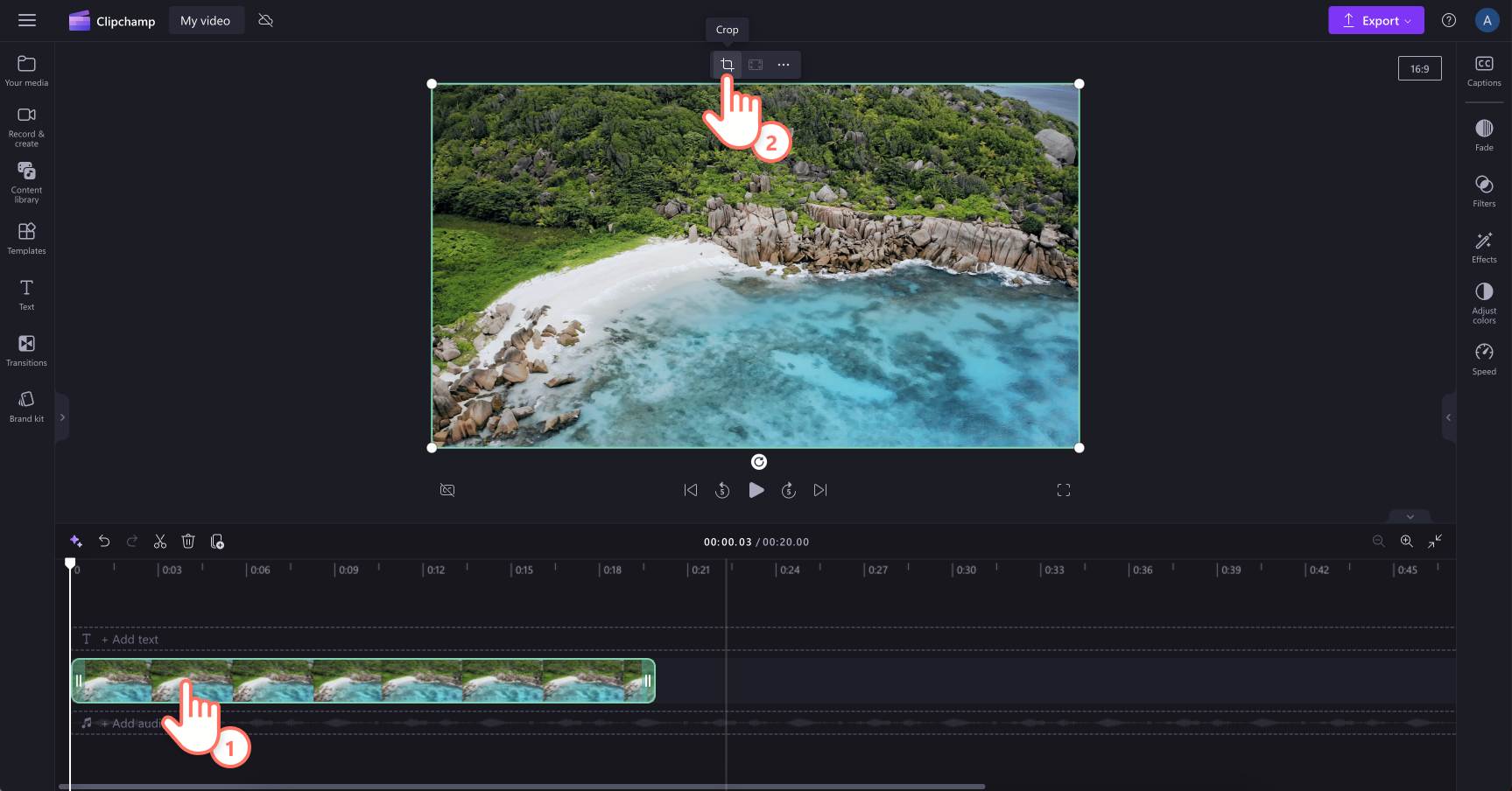 An image of a user clicking on the crop button on the floating toolbar.