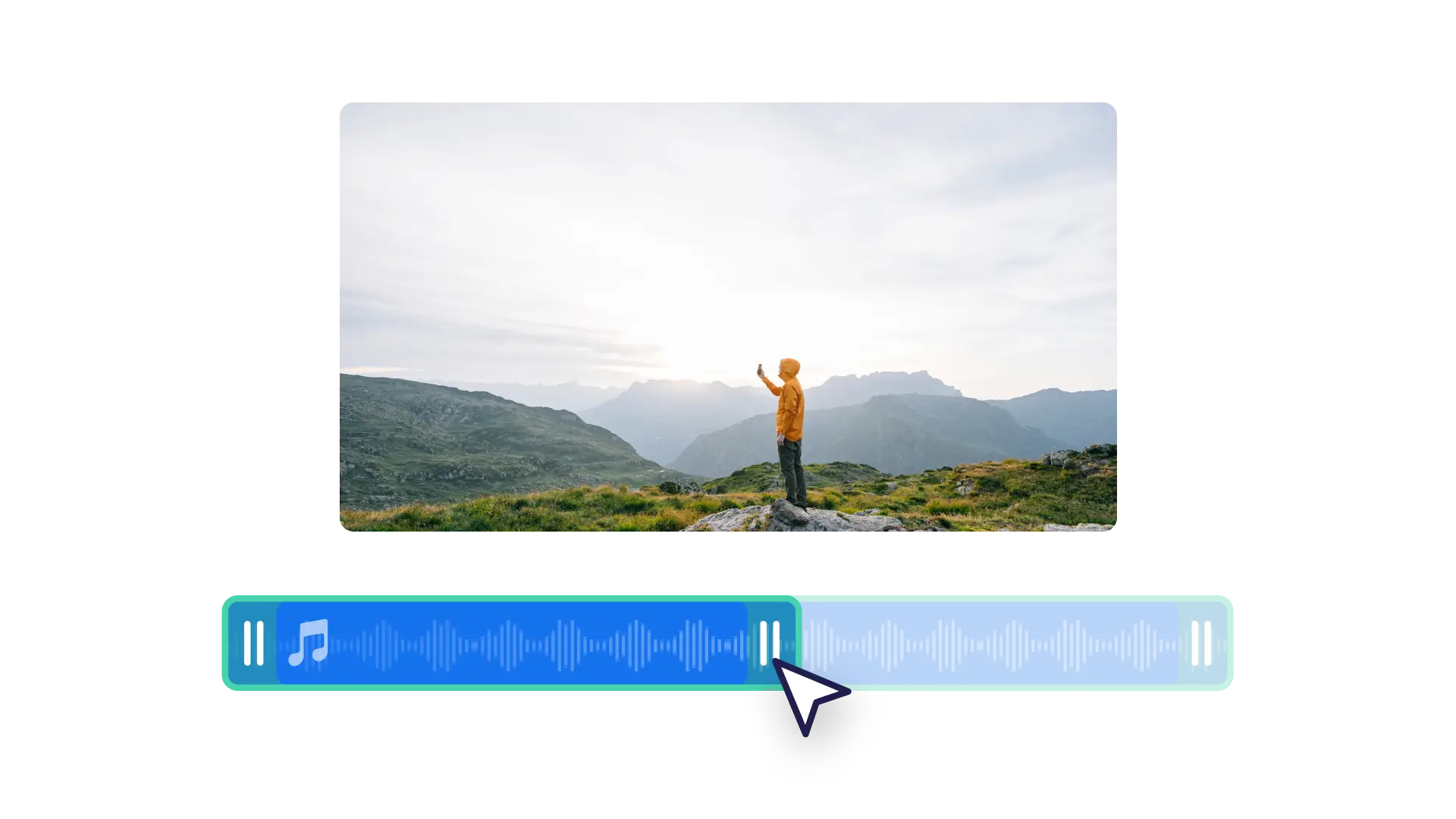 Seorang pengguna memangkas runut audio dalam Clipchamp