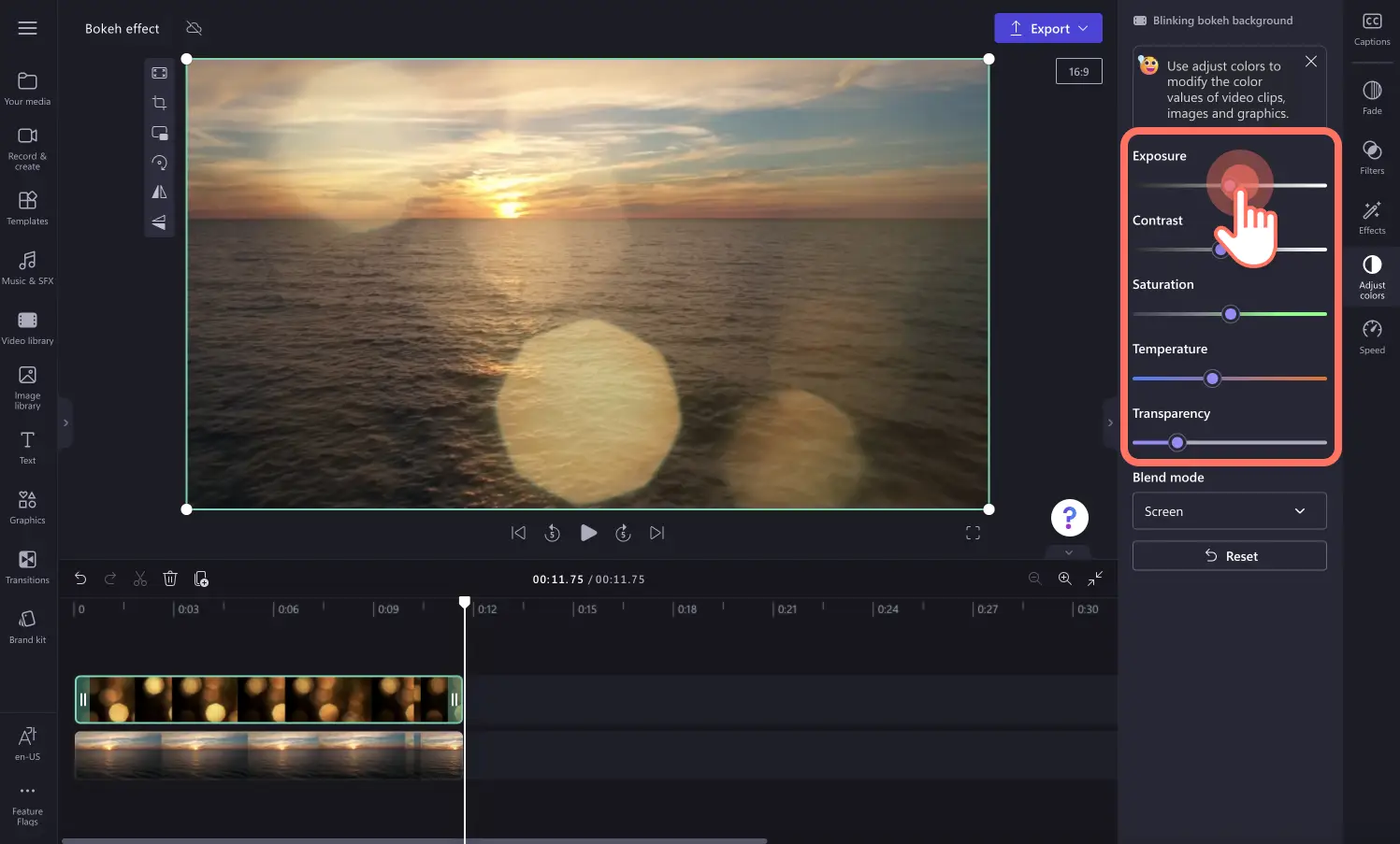 An image of a user editing the colors of their video.