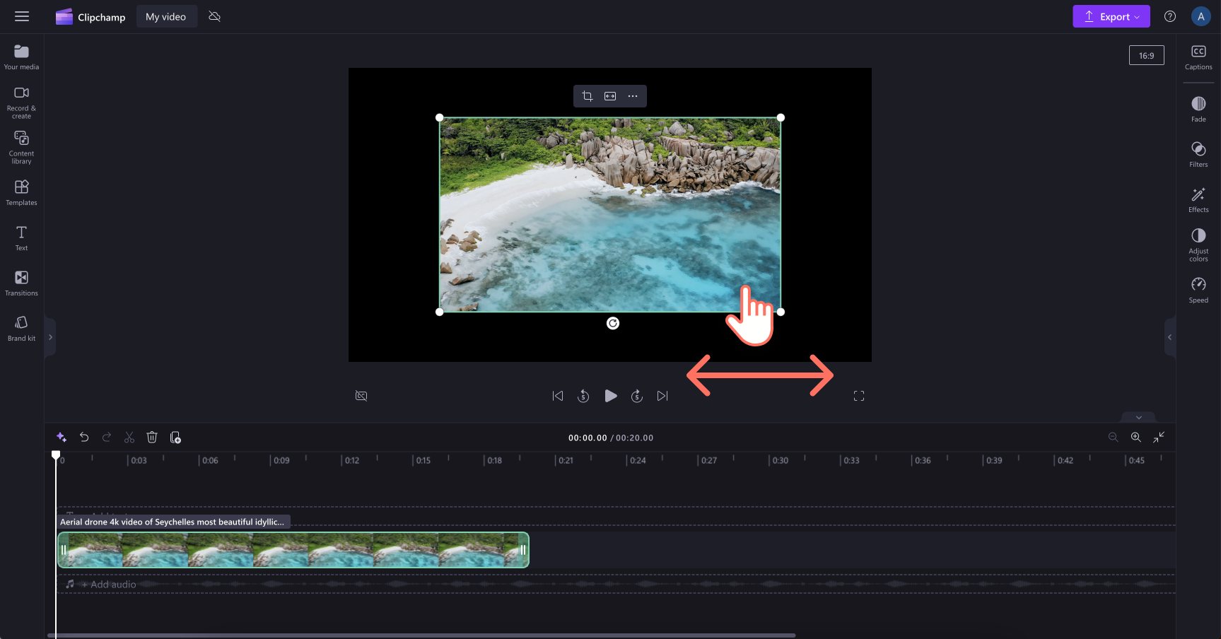 An image of a user moving the video around the preview screen.
