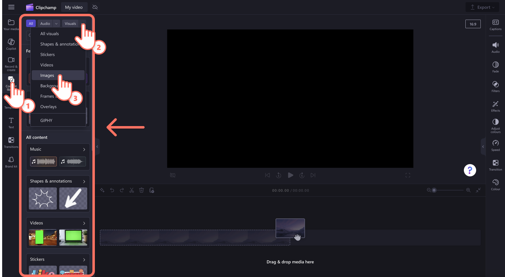 An image of a user adding stock images from the content library.