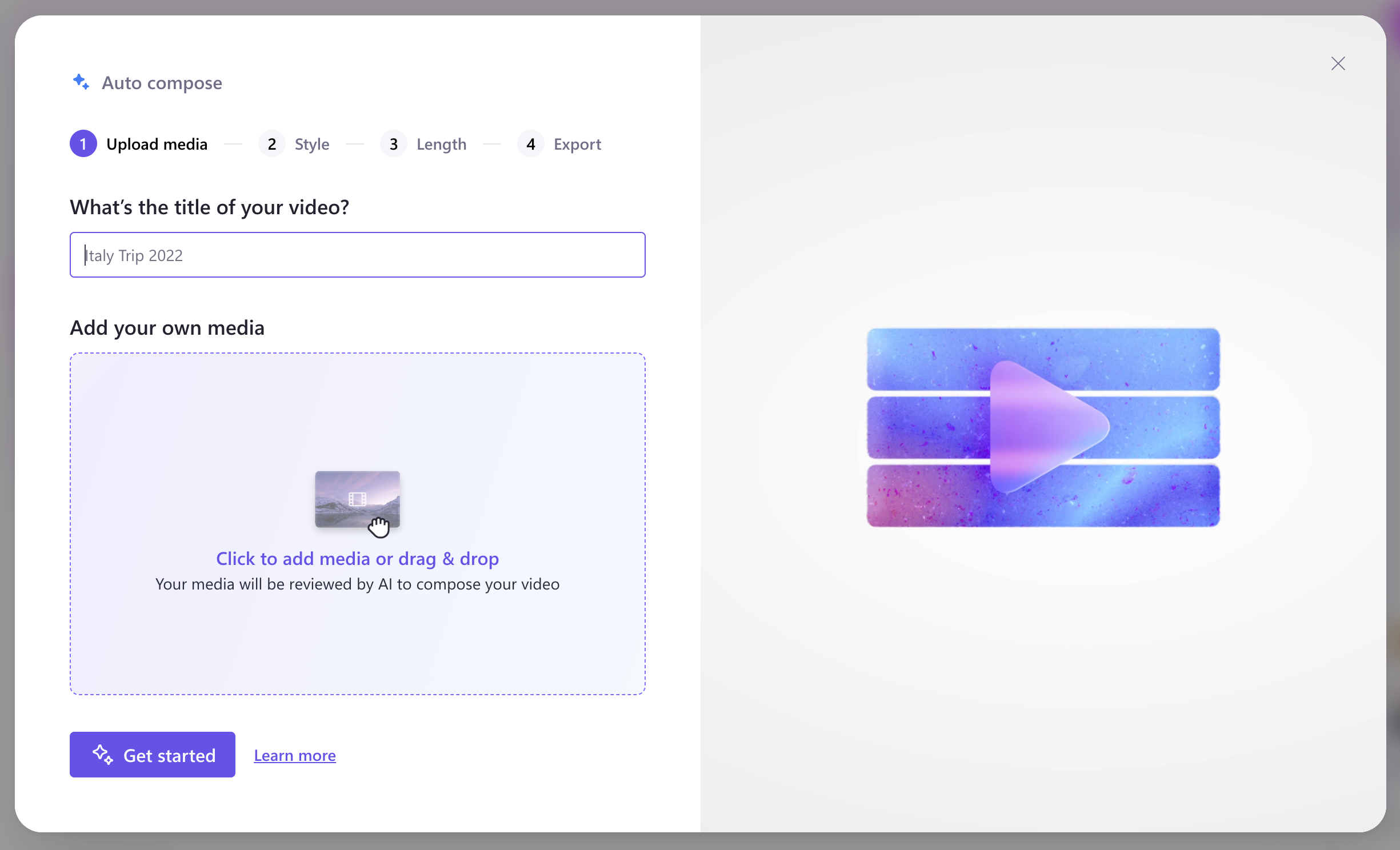 Auto compose in Clipchamp