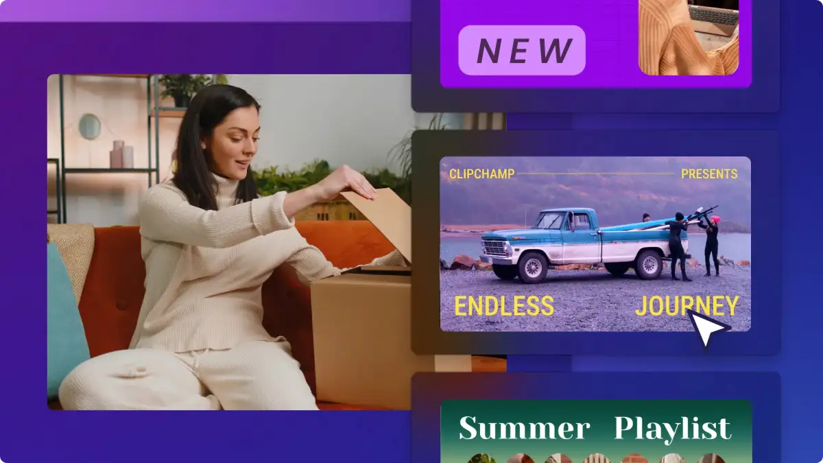 Una imagen abstracta de un vídeo de unboxing en YouTube y plantillas de introducción de YouTube en Clipchamp